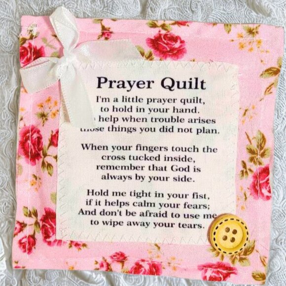 Handcrafted Mini Prayer Quilt with Cross & Angel Charm – Pocket Comfort Gift - Picture 3 of 6